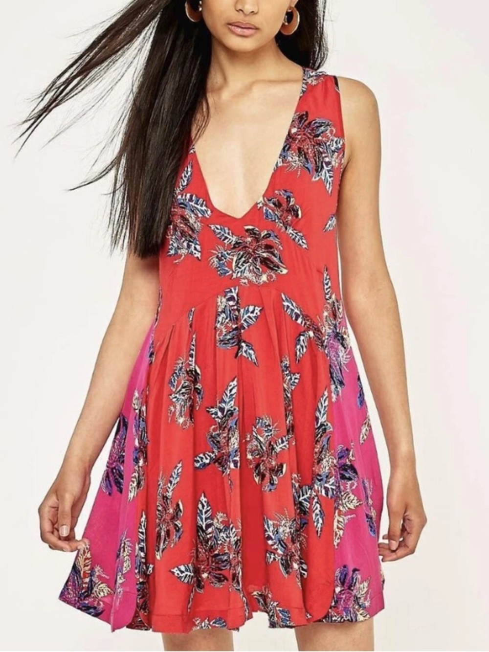 Free People Thought I Was Dreaming Red Floral Mini Dress Small Boho strappy back - Picture 11 of 11